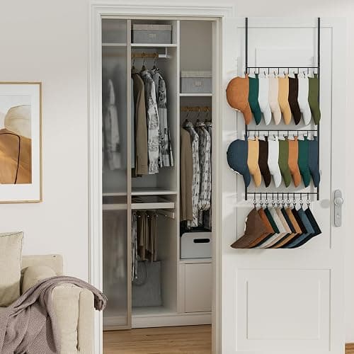 HapiRm Over Door Hat Rack - 3 Tier Wall Mounted Hat Organizer with 16 Hooks and 10 Movable Clips, Baseball Cap Organizer Storage Holds up to 26 Caps for Door, Bedroom, Closet USPTO Patent Pending thumbnail 7