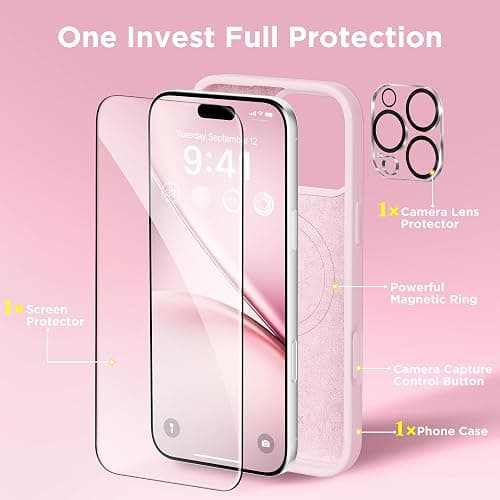 GolbinBox Magnetic for iPhone 16 Pro Max Case, Compatible with MagSafe, Screen Protector + Camera Lens Protector, Liquid Silicone Shockproof Protective Phone Case for iPhone 16 Pro Max, Chalk Pink thumbnail 8