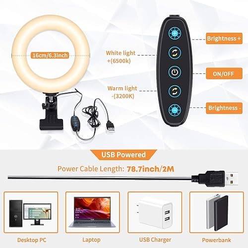Video Conference Lighting Kit, Ring Light Clip on Laptop Monitor with 5 Dimmable Color & 5 Brightness Level for Webcam Lighting/Zoom Lighting/Remote Working/Self Broadcasting and Live Streaming, etc. thumbnail 6