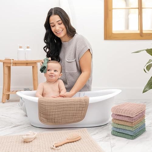 Comfy Cubs Muslin Baby Washcloths 6 Pack - Soft 6-Layer Cotton Wash Cloths for Sensitive Skin - 25 x 25 cm Large, Gentle, Absorbent Infant Essentials for Newborn and Toddlers - Multicolor thumbnail 2
