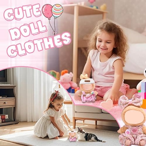5Pcs Clothes & Accessories for 17cm Dolls, Includes Pink Overalls Bow Hair Clip Camera Bag Hat for Girls Kids Birthday (No Doll) thumbnail 4