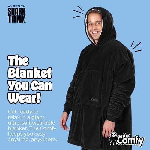 THE COMFY Original | Sherpa Lined Microfiber Fleece Wearable Blanket, Oversized Design with Hood and Pocket from Shark Tank thumbnail 3