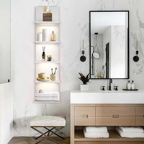 AskTag 5 Tier Wall Shelf Unit, White Shelves,Lack Shelf, Wall Shelves for Bedroom，Office,Bathroom, Vanity Shelves with LED Light thumbnail 6