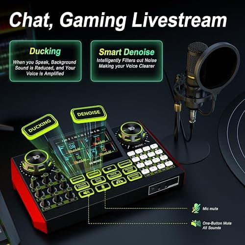 Podcast Microphone Bundle with Live Sound Card Audio Mixer, Podcast Equipment Bundle Sound Board with 3.5mm Condenser Microphone for Pc/Phone Live Streaming Singing Gaming,Voice Changer, Denoise thumbnail 5