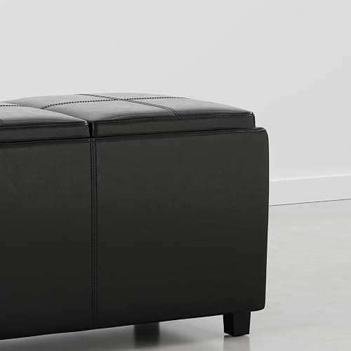 SIMPLIHOME Avalon 42" Wide Vegan Leather Ottoman in Carbon Black thumbnail 5