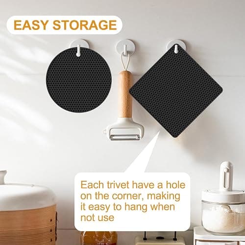 Yunlihua Silicone Trivet Mats, 4 Pack Hot Pads Pot Holders for Kitchen, Heat Resistant Non-Slip Trivets for Hot Dishes, Hot Pots and Pans, Countertop, Table, Food Grade Silicone & BPA Free, Black thumbnail 7