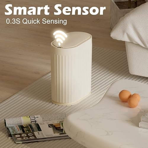 ELPHECO 2 Gallon Sensor Trash Can - IPX5 Waterproof Motion Sensor Trash Can, Automatic Bathroom Trash Bin, Slim Garbage Can for Bathroom, Office, Bedroom, Living Room, Beige thumbnail 3