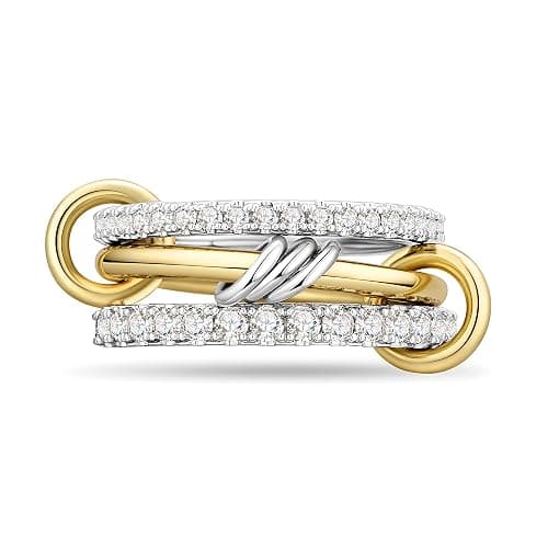 AllenCOCO 14K Gold Plated Stackable Rings, 3 Ring Set with CZ Cubic Zirconia, Gold & Silver Stacked, Interlocking Band for Women Statement - Image 1