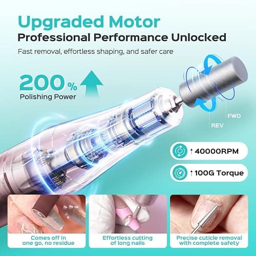 COSLUS E51 Electric Nail Drill Professional: Rechargeable Nail File with Stand for All Manicure Shaping & Gel Removal, Entry-Level Easy, 40000RPM E-File for Nail Art Practice, Home DIY and Salon, Pink thumbnail 3
