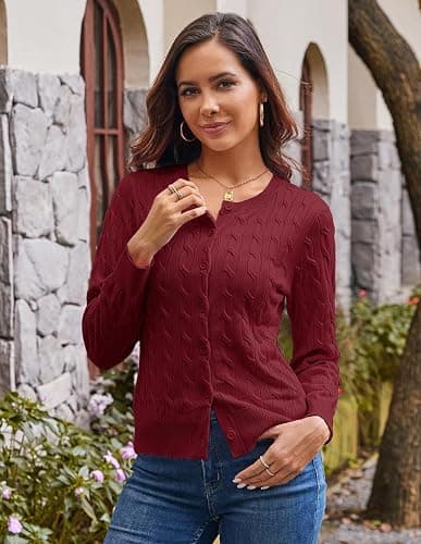 GRACE KARIN Womens Long Sleeve Button Up Cable Knit Cardigan Lightweight 2025 Crewneck Button Down Sweaters for Women thumbnail 2