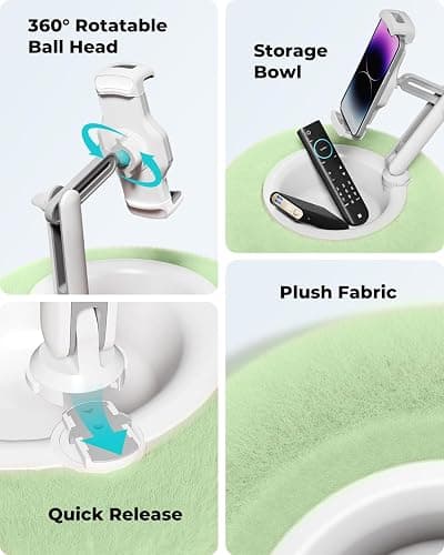 Viozon Tablet Stand Pillow, Compatible with 4.7"-13" Phone/Tablet, iPad, iPhone, Samsung, Google, Kindle, 360°Adjustable Phone Holder for Bed with Soft Plush Fabric, and Detachable Bowl, Green thumbnail 5