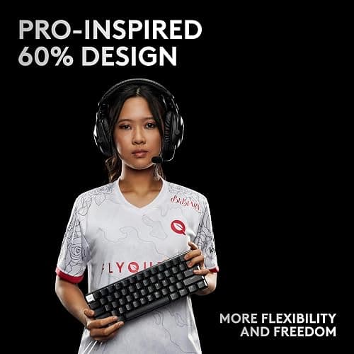 Logitech G PRO X 60 Lightspeed Wireless Gaming Keyboard, Ultra Compact TKL 60% Mechanical Keyboard for Windows PC, LIGHTSYNC RGB, Dual-Shot PBT Keycaps, GX Optical Tactile Switches - Black thumbnail 6