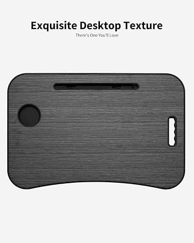 VIFOCAE Foldable Lap Desk, Laptop Bed Desk, Portable Lap Table, Laptop Bed Table with Cup Holder & Tablet Slot & Lifting Handle for Working Writing Drawing & Eating - Black Wood thumbnail 6