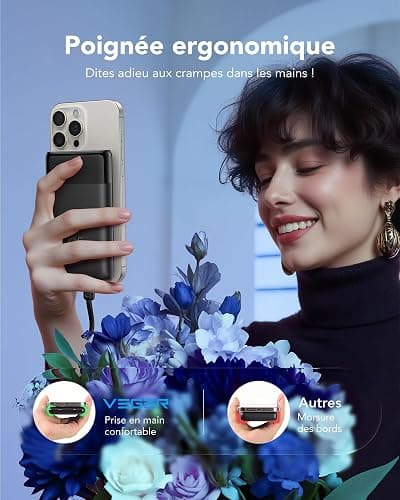 VEGER Batterie Externe 10000mah avec Câble Intégré, Power Bank Portable | 22.5W Charge Rapide, Fin Compact Chargeur USB C avec écran LED, 4 Sorties et 3 Entrées, Compatible avec iPhone Huawei Xiaomi thumbnail 9