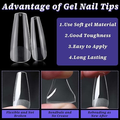 240pc Coffin Gel Nail Tips Long Fake Nails Clear Press ons Nail, Long Coffin Nails Tips Acrylic Nails Extension Soft Gel Nails Tip Full Cover Ballerina False Nail Clear Artficial Fingernails thumbnail 4