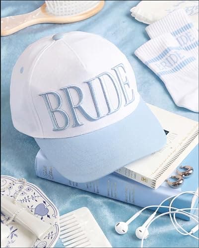 xo, Fetti White + Blue Bride Trucker Hat | Bachelorette Accessory, Bridal Headwear, Bach Party Decorations, Bridesmaid Gift, Wedding Cap thumbnail 2