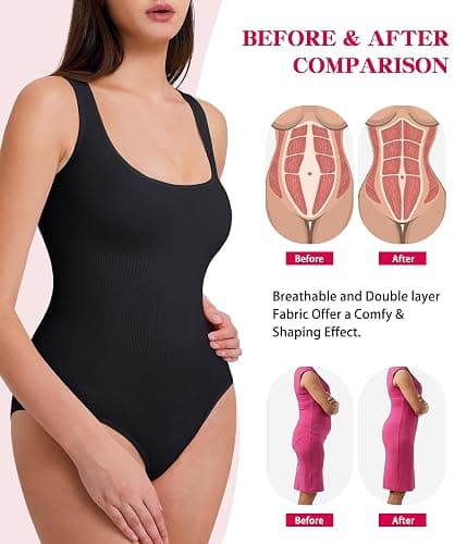 Junlan Shapewear Bodysuit for Women Tummy Control Full Body Shaper Seamless Shaping Leotard Tank Tops thumbnail 5
