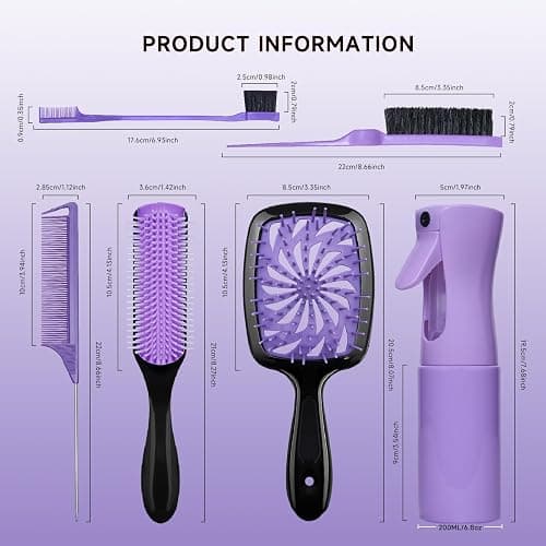 11 Pcs Hairbrush Set, Detangle Hair Brush And Spray Bottle, 3 Pieces Smooth Hairbrush For Toddlers, Suitable For Wet and Dry Hairstyles, Suitable For Adults And Children. (Purple) thumbnail 5