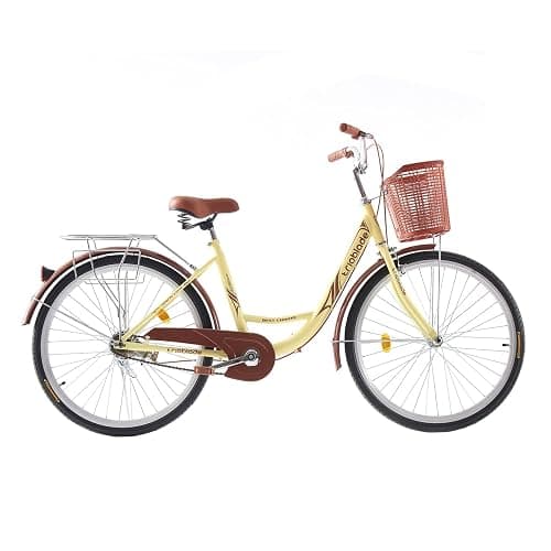 BSTSEL 26 Inch Wheels Vintage bike Fabric Bike City Classic Bicycle, Retro Bicycle With 1 Speed Shimano Gears, Sprung Saddle, Rack And Front Basket Formal Road Bike For Woman - Brown thumbnail 2
