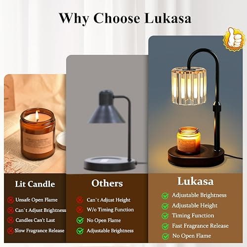 Lukasa Candle Warmer Lamp, with Timer Dimmer Adjustable Height, Home Decor, Room Decor, Wax Melt Warmer for Candles, Gifts for Mom, Gifts for Mother's Day, Birthday Gifts for Women thumbnail 7