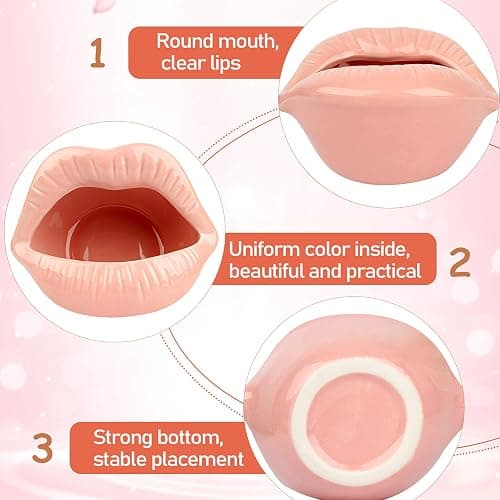 Trycooling Ceramic Red Lips Lipstick Ring Holder Jewelry Tray Rack Decorative Cosmetic Storage Display Holder Desktop Hairpin Storage Organizer Birthday Choice (Pink) thumbnail 6