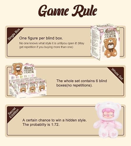 ROBOTIME Plush Doll Blind Box Figure,7 Inches Cute Anime Plush Doll Mystery Box Popular Collectible Toy Creative Kits for Birthday Gifts/Christmas Holiday Chocolate Colorful Plush Bear (1 pcs) thumbnail 6