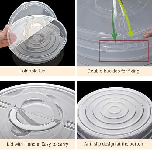 12inch 2 Pack Food Storage Container with Lid and Handle, Reusable 2 Compartments Pizza Slice Storage Container, Round Pie Carrier Leftover Pizza Keeper for Food Cake Cheesecake Tortilla Pastry thumbnail 6