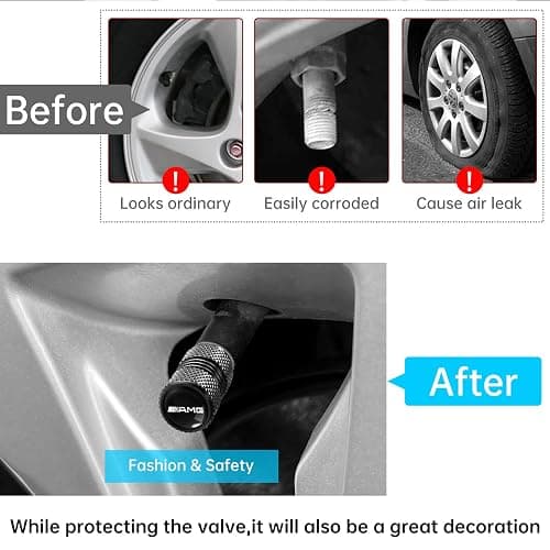 TACOMA Tire Valve Stem Cap Cover for Mercedes Benz AMG Belt O-Ring Seal Corrosion Resistant Tire Valve Stem Air Cap 4 Pack Black thumbnail 4