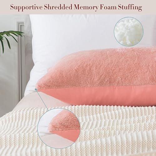 WhatsBedding Memory Foam Body Pillow with Plush Fuzzy Cover, Full Body Pillow for Adults, Long Pillow for Sleeping, Soft Pillow Fluffy Supportive thumbnail 4