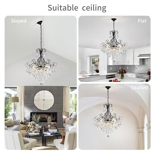 WUZUPS Crystal Chandelier 10-Light Pendant Ceiling Light Modern Lighting Fixture for Dining Room Hallway Bedroom Kitchen Bathroom, H 27.6" x W 22.8", E12 Base, Black thumbnail 6
