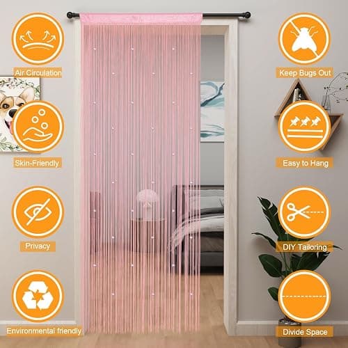 YIIBAII Beaded Curtain Beaded Curtains for Doorways Crystals Suitable for Interior Decoration and Partitions Hippy Closet Curtains (Pink, 39"x110") thumbnail 10