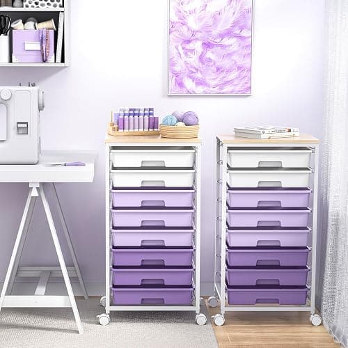 SYKIARIOL Rolling Cart with Drawers,Utility Cart With 8 Drawers and Wooden Tabletop for Living Room,Classroom,Bedroom,Bathroom,Dorm,Office,Purple thumbnail 9