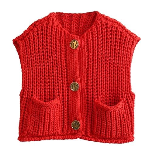 KEOMUD Women's Sleeveless Cropped Knit Cardigan 2025 Casual Button Down Crochet Sweater Vest Tops with Pockets - Image 1