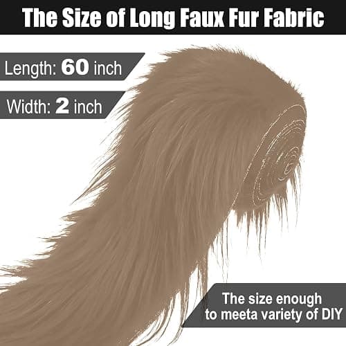 Brown A 2x60Inch Faux Fur Shaggy Plush Faux Fur, Fabric Precut Strips Fluffy Fuzzy Faux Fur, Craft Beard Hair, Beard Miniature Dolls Rugs Mats Gift, Winter Halloween Christmas Costume Party Decor thumbnail 2