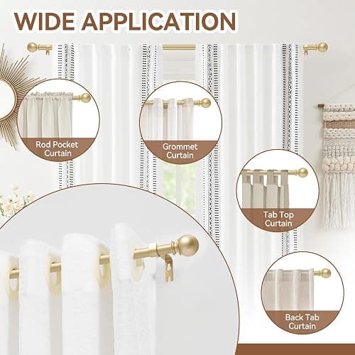 Gold Curtain Rod for Windows 28 to 48 Inch, 5/8 Inch Diameter Heavy Duty Splicing Adjustable Curtain Rods With Brackets, Easy to Install, Suitable for Bedroom, Patio and Outdoor thumbnail 6