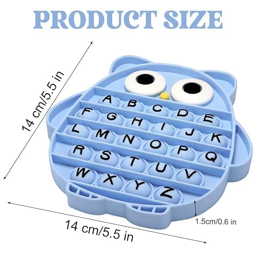 Fidget Toys for Kids, Owl Shaped Silicone Squeeze Sensory Toys, Alphabet Bubble Stress Anxiety Relief Relax Tools for Kids Adults School Classroom Gift Party Favors (Blue) thumbnail 3
