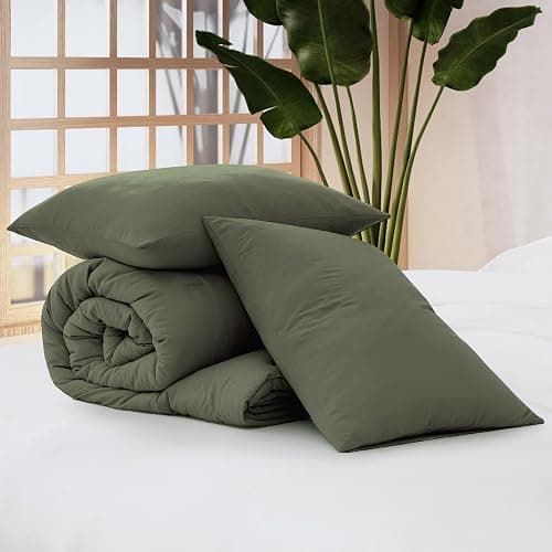 WRENSONGE Twin/Twin XL Comforter Set - 2 Pieces Olive Green Comforter Prewashed Soft Lightweight for All Seasons,Fluffy Down Alternative Twin XL Comforter with 1 Pillow Sham - Olive Green - Twin/Twin XL(66"*90") thumbnail 8