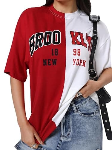 SOLY HUX Women's Oversized Graphic Tees Letter Casual Summer Tops Short Sleeve Tshirt - Image 1