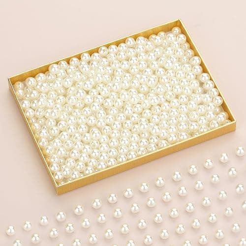 DUQGUHO 8mm White Plastic Round Pearls for Crafting, Jewelry Making, DIY Holes Bulk Beads 500PCS Fake Pearls for Bracelets, Anklets, Earrings, Decorations thumbnail 4
