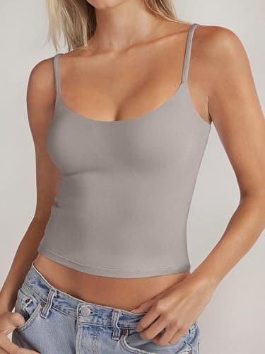 PINKMSTYLE Women's Basic Double Lined Scoop Neck Tank Tops Adjustable Cami Tank Summer Sleeveless Tops thumbnail 3