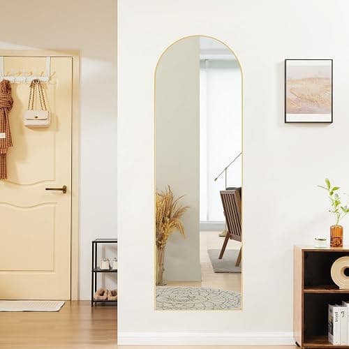 Sweetcrispy 60"x16" Arched Full Length Mirror, Standing or Leaning Full Body Mirror with Aluminum Alloy Thin Frame, Suitable for Bedroom or Cloakroom,Gold thumbnail 3