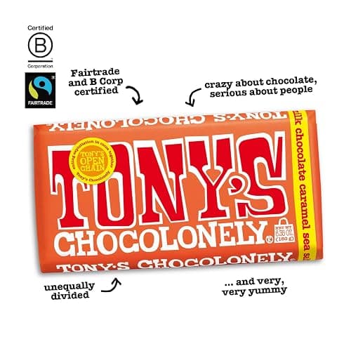 Tony’s Chocolonely Belgian Milk Chocolate Candy Bar With Caramel & Sea Salt, Chocolate Bars for Snacks, Party Favors, or Gifts, 32% Cacao, Made From Quality Fairtrade Cocoa, 4 Bars, 6.35 Oz Each thumbnail 6