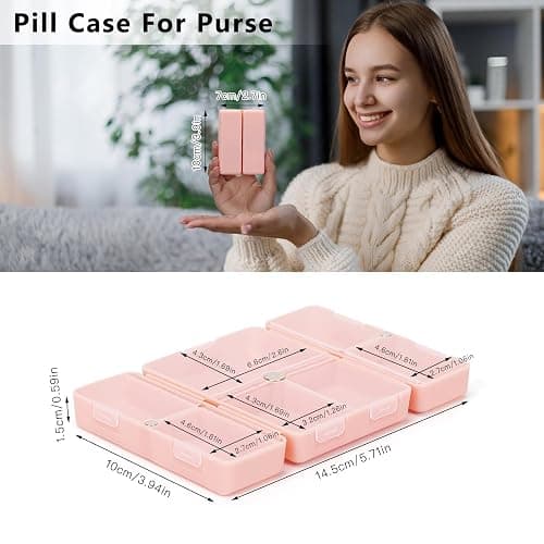 FYY Daily Pill Organizer, 7 Compartments Portable Pill Case Travel Pill Organizer,[Folding Design] Pill Box for Purse Pocket to Hold Vitamins,Cod Liver Oil,Supplements and Medication-Pink thumbnail 7