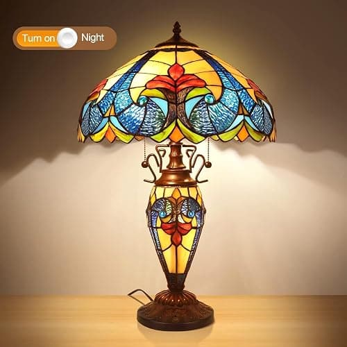 Pterying Tiffany Lamp, 24'' Tall Tiffany Table Lamp with Retro Pull Switch, 3 LED Bulbs Included, Vintage Living Room Bedroom Home Office Bedside Reading Lamp thumbnail 4