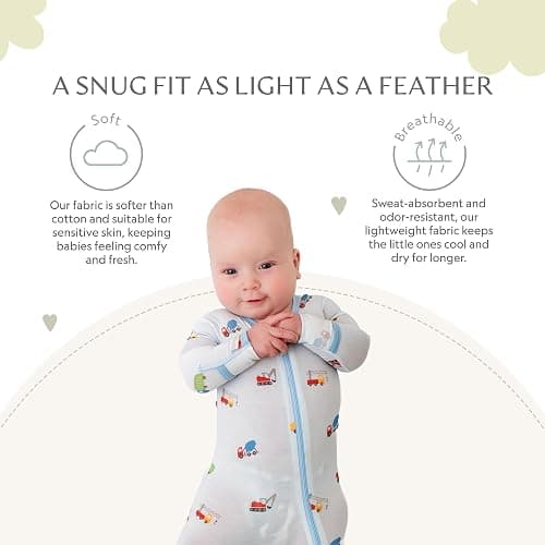 Bamboo Little Soft Baby Footie Pajamas, Baby Clothes, Newborn Sleepers, 95% Viscose and 5% Spandex, 0-24 Months - Trucks - 12-18 Months thumbnail 3