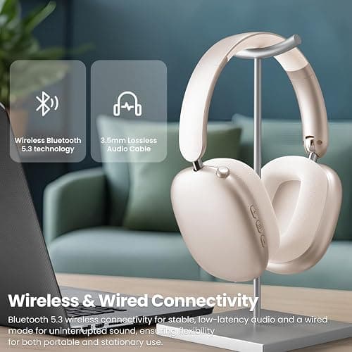 Wentronic Y01 Wireless Noise Canceling Headphones Bluetooth 5.3 Over Ear Headphones with Microphone, Hi-Res Audio, 48H Playtime, Foldable Comfortable Earpads,Compatible with iOS,Android,PC, Starlight thumbnail 7