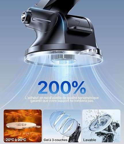 Miracase Support Téléphone Voiture [2025 Ventouse Puissante] Porte Telephone Voiture Tableau de Bord, Rotation 360° Portable Ventouse pour iPhone Compatible avec 4-7.2" Smartphone thumbnail 3