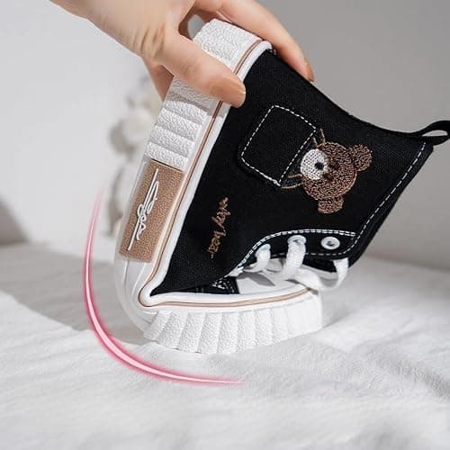 Women's High Top Canvas Sneakers Cute Bear Embroidery Kawaii Shoes Biscuit Sole Lace Up Casual Walking Shoes for Teen Girls School thumbnail 3