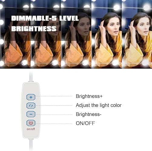 Pretmess Vanity Lights for Mirror, Hollywood Style Vanity Lights with 10 dimmable Bulbs,Adjustable Color & Brightness,USB Cable(No Mirror Include) thumbnail 3