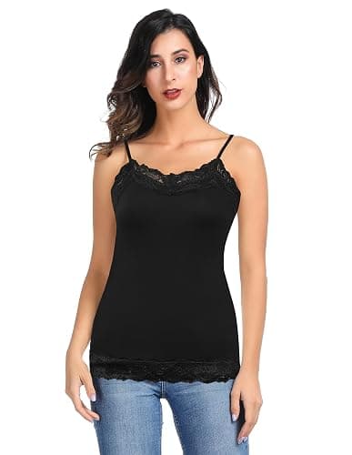 Kate Kasin Women's Adjustable Spaghetti Strap Lace Trim Cami Tunic Tank Top 3PACK thumbnail 2